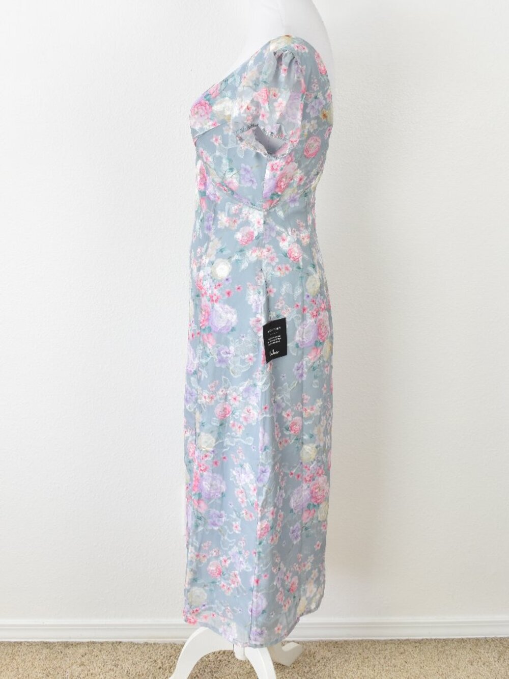 Lulu's Elegant Personality Slate Blue Floral Burnout Midi Dress NEW - S - Picture 6 of 12